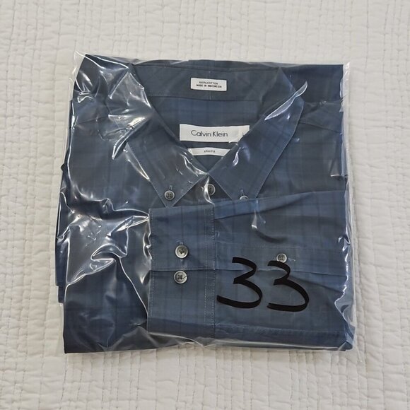 Calvin Klein Men's Large Button-Up Shirt Blue Plaid Slim Fit Long Sleeve EUC LN - Picture 14 of 14